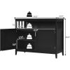 Black Wood 2-Door Dining Buffet Sideboard Cabinet with Open Storage Shelf