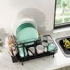 2 Tier Black Metal Foldable Dish Rack with Removable Drip Tray