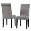 Set of 2 Grey Linen Button Tufted Dining Chair with Wood Legs