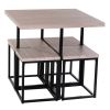 Farmhouse 5 Piece Square Natural Wood Steel Kitchen Dining Set