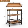 Modern Metal Wood Shelf Kitchen Serving Bar Cart with Removable Top Tray