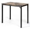 Modern 3-Piece Dining Set Brown Faux Marble Table-Top and 2 Black Chairs Stools