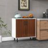 Modern White Brown Wood Dining Sideboard Buffet 2-Door Storage Cabinet