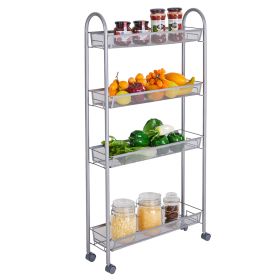 4-Tier Gap Kitchen Slim Slide Out Storage Tower Rack with Wheels, Cupboard with Casters - Silver