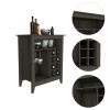 Bar Cabinet Castle, One Open Shelf, Six Wine Cubbies, Carbon Espresso Finish