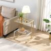 Golden Side Table, 2-Tier Acrylic Glass End Table for Living Room&Bedroom