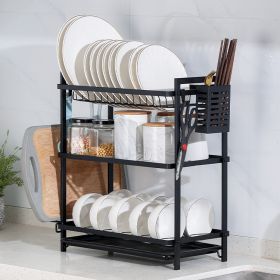 Double-layer Tableware Storage Rack Tableware Drainer Sink Sink (Option: Black 3 Layers)