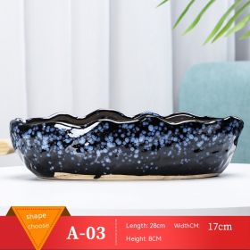 Succulent Flower Pot Shallow Mouth Oval Rectangular Large Diameter Platter Porcelain Simple Retro Stoneware (Option: Golden Wave Stars-As Shown In The Figure)