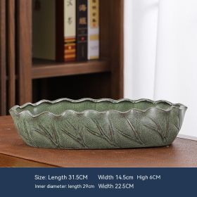 Succulent Flower Pot Shallow Mouth Oval Rectangular Large Diameter Platter Porcelain Simple Retro Stoneware (Option: Rui Lotus Leaf Retro Green-As Shown In The Figure)