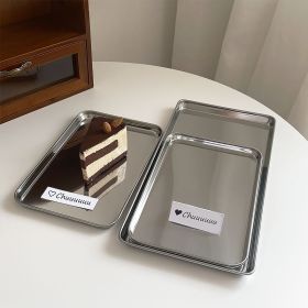 Stainless Steel Plate Rectangular Coffee Shop Cup And Tray Bread Cake Plate Desserts (Option: Small Size 23cm Ã— 15cm-Default)