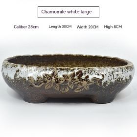 Succulent Flower Pot Shallow Mouth Oval Rectangular Large Diameter Platter Porcelain Simple Retro Stoneware (Option: Chamomile White-As Shown In The Figure)