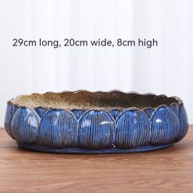 Succulent Flower Pot Shallow Mouth Oval Rectangular Large Diameter Platter Porcelain Simple Retro Stoneware (Option: Lotus Leaf Gold Pure Blue-As Shown In The Figure)