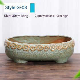 Succulent Flower Pot Shallow Mouth Oval Rectangular Large Diameter Platter Porcelain Simple Retro Stoneware (Option: Red Sandlalwood Vintage Green-As Shown In The Figure)