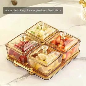 Dried Fruit Tray Living Room Home Glass Fruit Snack Dish Grid Candy Plate (Option: Amber Tray 1 4 Plates 4 Covers)