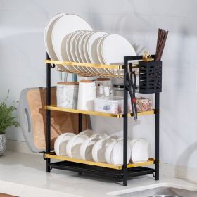 Double-layer Tableware Storage Rack Tableware Drainer Sink Sink (Option: Black With Gold 3 Layers)