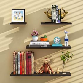 4pcs White Floating Wood Wall Shelves Storage Rack Bookcase for Kitchen Bathroom (Color: Black)