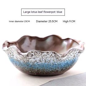 Succulent Flower Pot Shallow Mouth Oval Rectangular Large Diameter Platter Porcelain Simple Retro Stoneware (Option: Blue White Gold Big Lotus Leaf-As Shown In The Figure)