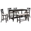 6-Piece Counter Height Dining Table Set Table with Shelf 4 Chairs and Bench for Dining Room