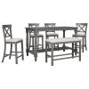 6-Piece Counter Height Dining Table Set Table with Shelf 4 Chairs and Bench for Dining Room