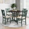 5-Piece Round Dining Table and 4 Fabric Chairs with Special-shaped Table Legs and Storage Shelf