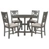 5-Piece Round Dining Table and 4 Fabric Chairs with Special-shaped Table Legs and Storage Shelf