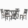 5-Piece Round Dining Table and 4 Fabric Chairs with Special-shaped Table Legs and Storage Shelf