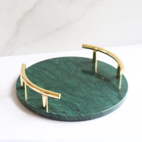 Metal Handle Marble Round Tray Dining Tray (Option: Green-White Diameter 25cm)